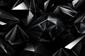 Poster - 3d render of abstract geometric background with polygonal shapes in black, Black and gray background with crystals and triangles in a 3D illustration, AI Generated