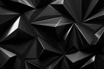 Poster - Abstract 3d rendering of low poly crystal background. Futuristic polygonal shape, Black and gray background with crystals and triangles in a 3D illustration, AI Generated