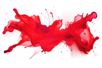 Red paint splashes isolated on white background. Watercolor hand drawn illustration, Bright red watercolor paint splash stain, AI Generated