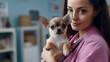 © Sarbinaz Mustafina - Chihuahua dog in the hands of a female veterinarian. Veterinary office. Veterinary medicine. Generative AI