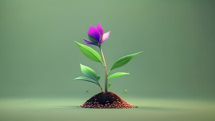 Wall Mural - Minimal animation of a growing plant with subtle organic movements and changing colors.