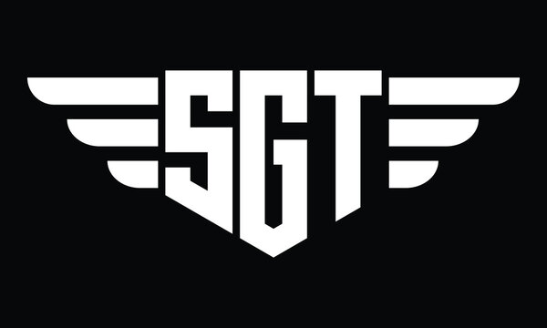 SGT three letter logo, creative wings shape logo design vector template. letter mark, wordmark, monogram symbol on black & white.	
