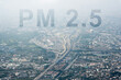 Smog city from PM 2.5 dust. Cityscape of buildings with bad weather and smoke. PM 2.5 and air pollution concept for background or copy space.