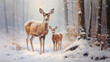 roe deer with his offspring in winter scenery
