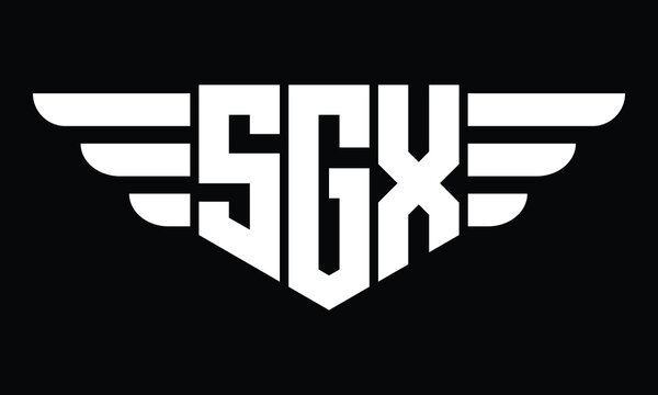 SGX three letter logo, creative wings shape logo design vector template. letter mark, wordmark, monogram symbol on black & white.	