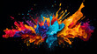 black background with colored paint splashes isolated