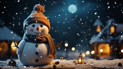 Canvas Print - A snowman with a carrot nose and twinkling eyes, 