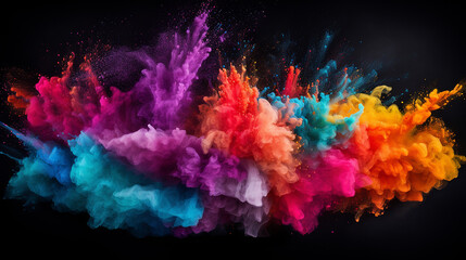 launched colorful powder on black background