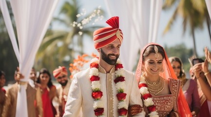 Wall Mural - Indian groom with bride ceremony on Hindu wedding.