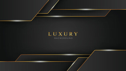 Realistic Luxury Abstract Background with Golden Lines. Deluxe and Elegant Background Design Vector Illustration. Black Backdrop in 3d Style.