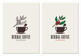 Wall Mural - Herbal coffee logo design illustration