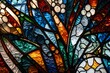 A visually striking close-up in HD capturing the dynamic patterns and vivid colors of a stained beveled glass texture, providing a source of creativity and vibrancy to enhance any space