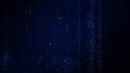 hexagon shape with abstract geometric moving motion particles data binary code for technology futuristic background design. Clean hexagonal digital element pattern with empty space animation video.