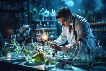 Poster - scientist working in a laboratory. science, chemistry, biology, medicine and people concept, biologi