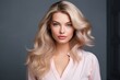 © Iftikhar alam - Portrait of a beautiful young woman with long blond hair. Perfect makeup, picture of beautiful blonde woman fashion model after salon hairdresser procedure, AI Generated