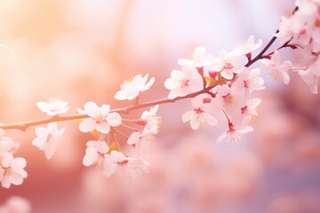 Canvas Print - cherry blossom in spring, soft focus and shallow DOF, Beautiful cherry blossom background with a soft focus and bokeh, AI Generated