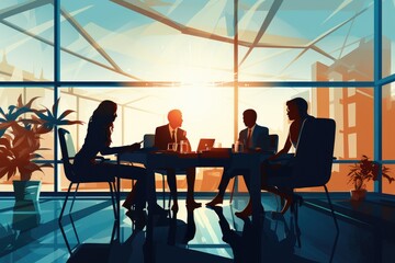 Fototapete - Business meeting in the office. Business people talking. Vector illustration, business formal meeting conference discussion with coworker shareholder, AI Generated