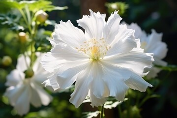 Poster - White Hibiscus flowers blooming in the garden, stock photo, Beautiful white flower in the garden, AI Generated