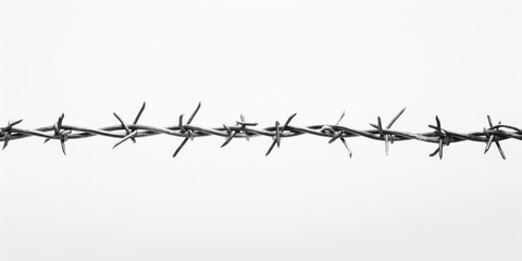 Poster - A black and white photo showcasing barbed wire. This image can be used to depict themes such as confinement, security, boundaries, or obstacles.
