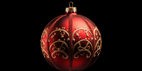 Poster - A stunning red and gold Christmas ornament beautifully displayed against a black background. Perfect for adding a touch of elegance to your holiday designs