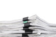 Stack of papers with paper clips, office folders. Transparent background. PNG.