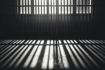 Poster - A black and white photo of a jail cell. Can be used to depict the concept of imprisonment or confinement