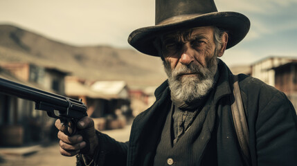 Wall Mural - an old cowboy with a gun in his hand