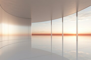 Poster - An empty room with a beautiful view of the ocean. Perfect for interior design projects or vacation-themed content