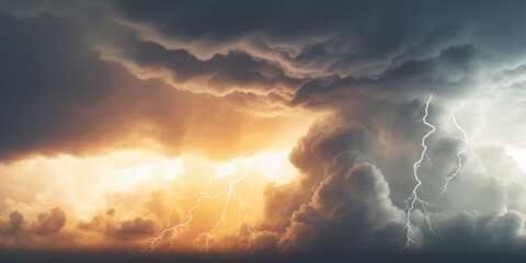 Poster - A large cloud filled with intense lightning, creating a dramatic and electrifying scene. Perfect for illustrating stormy weather or adding a dynamic element to any design