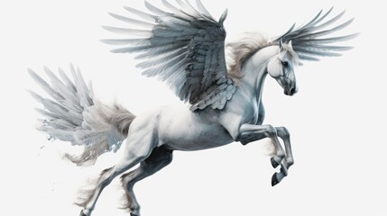 Poster - A majestic white horse with wings soaring through the sky. Perfect for adding a touch of fantasy and magic to any project