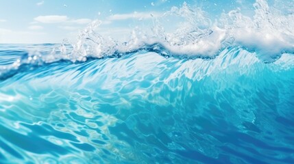 Poster - A picturesque scene of a blue ocean with a wave approaching the shore. Perfect for beach and nature-themed projects