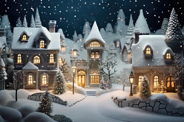 Aufkleber - A picturesque Christmas village covered in a thick blanket of snow. Perfect for holiday-themed designs and winter promotions