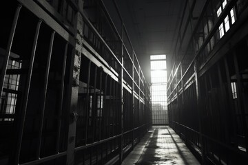 Poster - A black and white photo of a long hallway. Perfect for adding a touch of elegance and mystery to any project