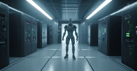 Wall Mural - robot in server room