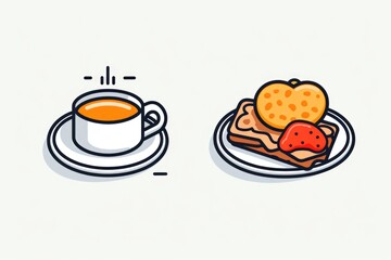 Aufkleber - A picture of a cup of coffee and a plate of food. Perfect for showcasing a delicious meal or a cozy coffee break.