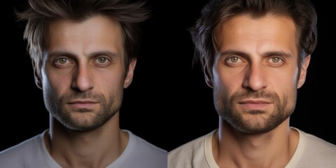Poster - A picture featuring a couple of men with various facial expressions. This versatile image can be used to depict emotions, diversity, relationships, communication, and more