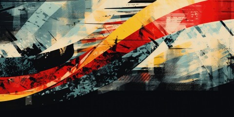 Poster - A vibrant painting featuring a wave of red, yellow, and blue. Perfect for adding a pop of color to any space