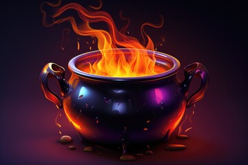 Poster - A cauldron with fire shooting out of it. Perfect for Halloween decorations or witchcraft-themed designs