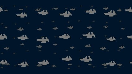 Poster - Vise symbols float horizontally from left to right. Parallax fly effect. Floating symbols are located randomly. Seamless looped 4k animation on dark blue background
