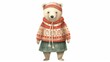 Cute polar bear watercolor illustration in Christmas style. Funny animal in clothes.
