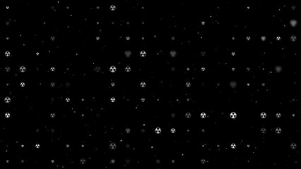 Poster - Template animation of evenly spaced radiation symbols of different sizes and opacity. Animation of transparency and size. Seamless looped 4k animation on black background with stars