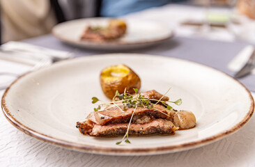 Wall Mural - Beef steak with baked potato