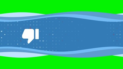 Poster - Animation of blue banner waves movement with white thumb down symbol on the left. On the background there are small white shapes. Seamless looped 4k animation on chroma key background