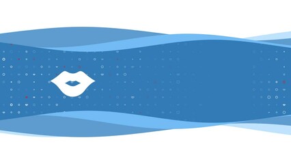 Poster - Animation of blue banner waves movement with white lips symbol on the left. On the background there are small white shapes. Seamless looped 4k animation on chroma key background