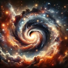 Wall Mural - Stars galaxy swirl in the universe illustration on dark background. 
