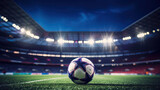 Fototapeta Fototapety sport - Close up of a soccer ball in the center of the stadium