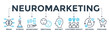 Neuromarketing banner concept with icon of brain, science, advertising, emotional, instinct, customer insight, decision and purchase. Web icon vector illustration