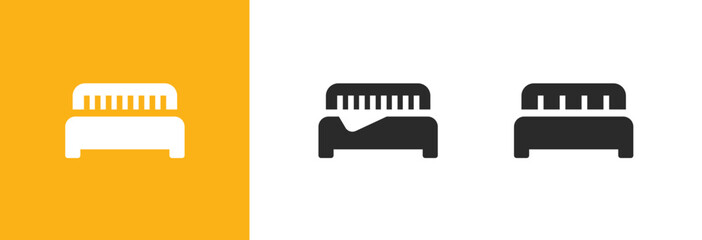 Poster - Bed icon vector black white simple pictogram graphic illustration set, bedroom blanket duvet sign for hostel of motel modern symbol logo design silhouette shape