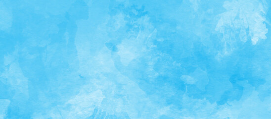 Wall Mural - Abstract pastel color watercolor painting soft textured on wet white paper, soft blue watercolor splash stroke texture, Vivid blue watercolor paint with splashes, sky clouds with watercolor on blue.	