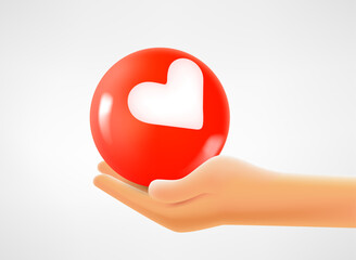 Aufkleber - Hand with heart sign. 3d vector illustration